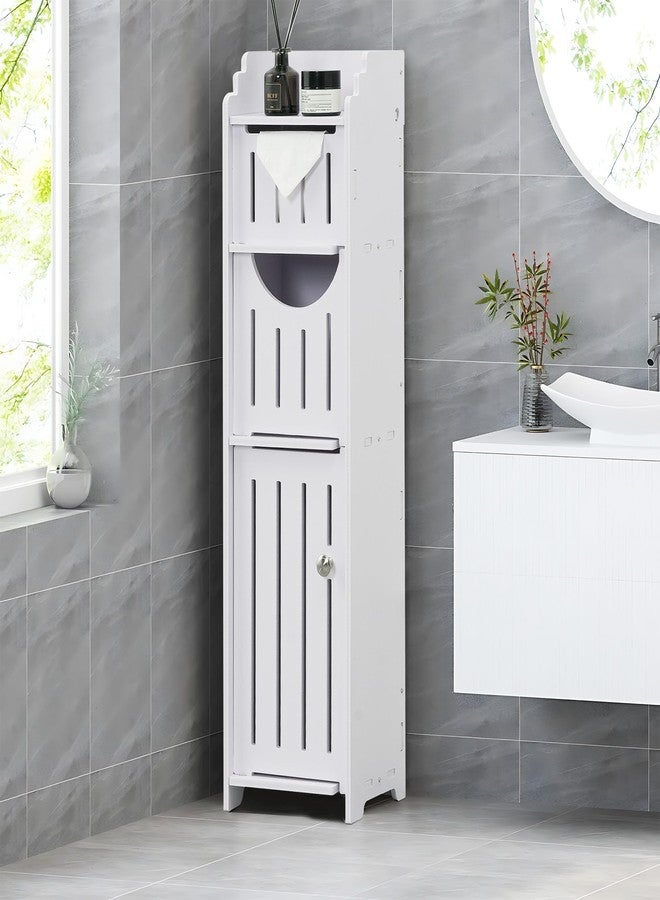 VECELO Bathroom Cabinet, Small Storage Cabinet with Toilet Paper Scroll,Corner Cabinet with Farmhouse Style Door for Bathroom Narrow Corner Space,Pearl White - Image 4