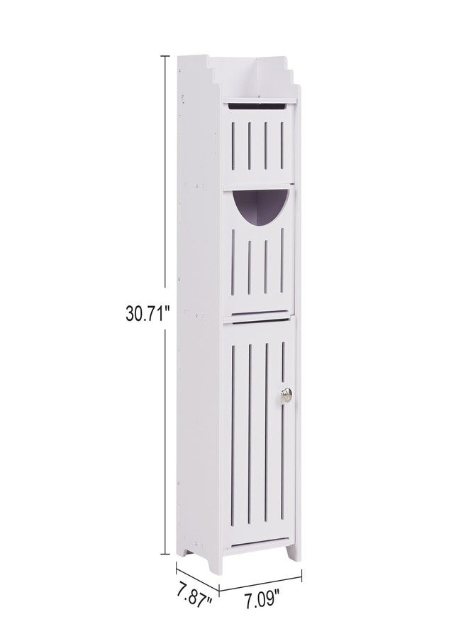 VECELO Bathroom Cabinet, Small Storage Cabinet with Toilet Paper Scroll,Corner Cabinet with Farmhouse Style Door for Bathroom Narrow Corner Space,Pearl White - Image 5