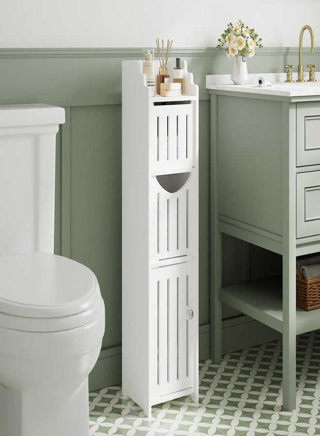 VECELO Bathroom Cabinet, Small Storage Cabinet with Toilet Paper Scroll,Corner Cabinet with Farmhouse Style Door for Bathroom Narrow Corner Space,Pearl White - Image 2