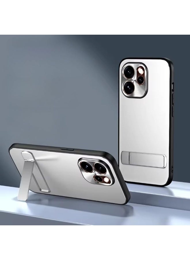 Luxury Matte Case Compatible with OPPO Reno 15 Pro 5G, Full Coverage Anti-Shock Phone Cover Frosted Matel Protective Shell with Stand