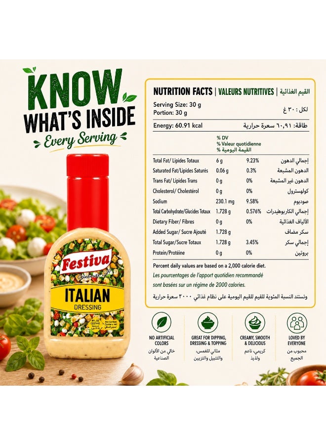 Festiva Italian Dressing 237ml - Tangy Salad Dressing and Sandwich Spread for Burgers, Wraps and Snacks - Dip and Dressing Sauce - Image 2