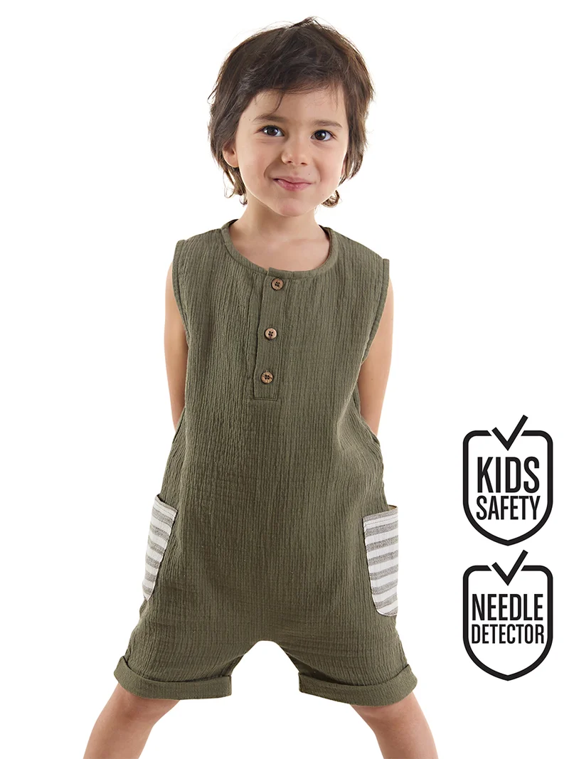 Denokids Playful Muslin Boy Khaki Overall