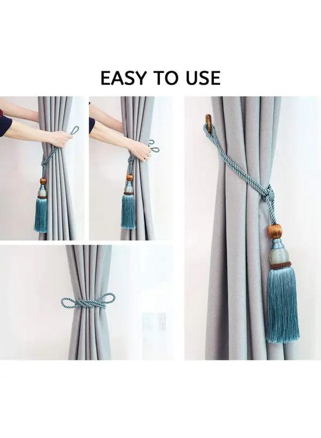 Lake Blue Vintage Style Adjustable Tassel Tiebacks Set of 2 Hand Woven Rope Drapery Holdbacks - Image 2