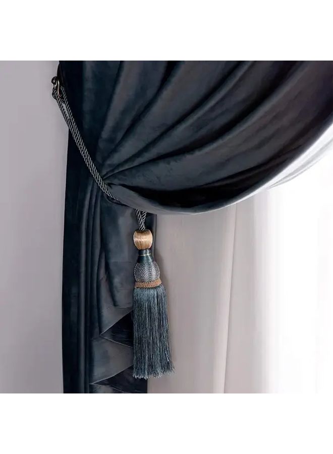 Lake Blue Vintage Style Adjustable Tassel Tiebacks Set of 2 Hand Woven Rope Drapery Holdbacks - Image 4