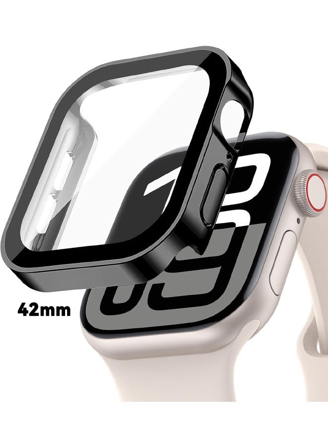 Compatible for Apple Watch Series 10 42mm Hard Case with Tempered Glass Screen Protector, Unique Design Hard PC Waterproof Case Cover, Bumper Full Coverage Accessories for iWatch 10 42mm, Black - Image 1