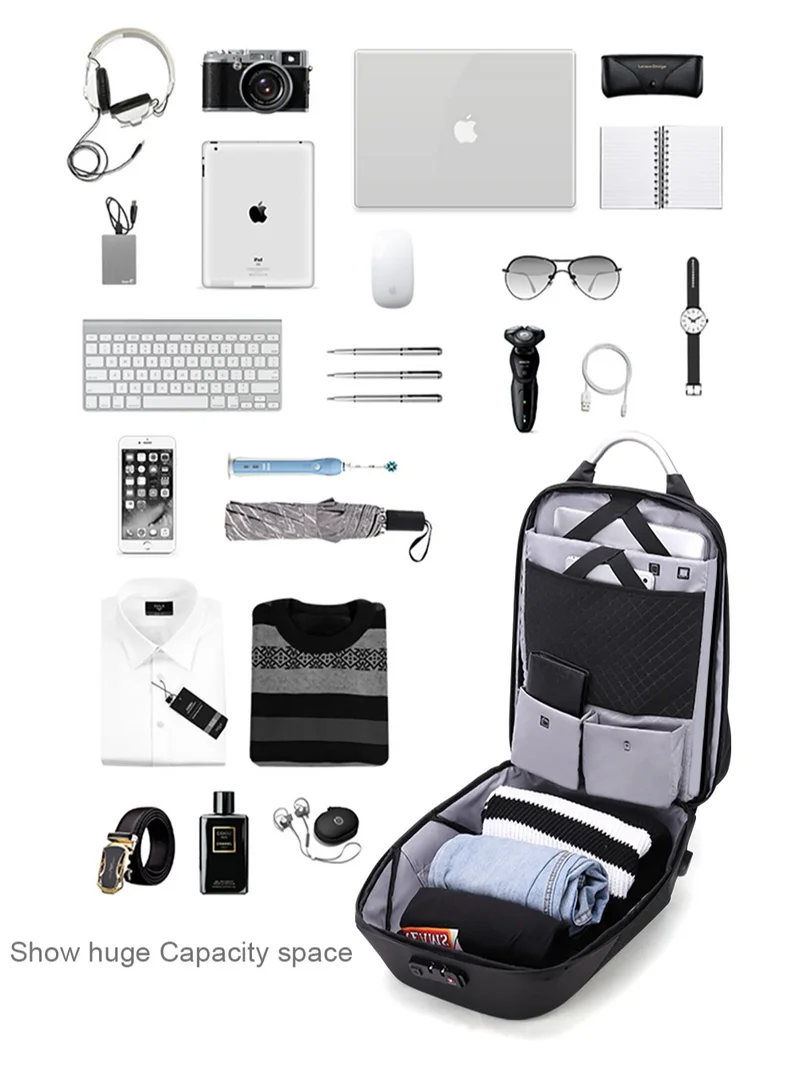 ARCTIC HUNTER Semi Hard Durable Polyester Travel Backpack 23L Backpack with Built in USB Port and TSA Lock B00208 Dark Grey