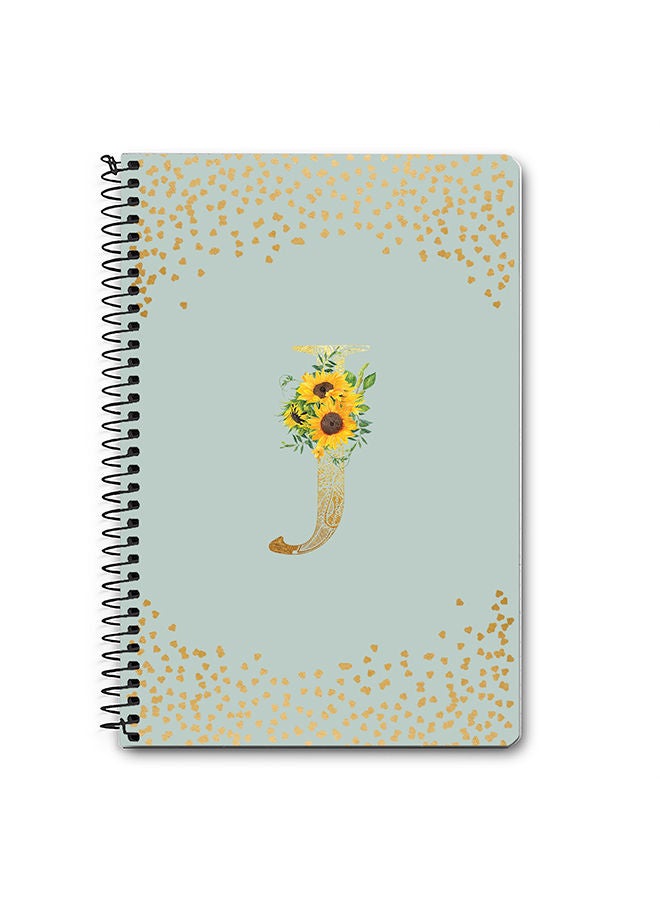 Stylizedd Designer A5 Spiral Notebook Memo Notepad Journal - Custom Monogram Initial Letter Mandala Floral Pattern Alphabet - J - Light Grey  - Image 1