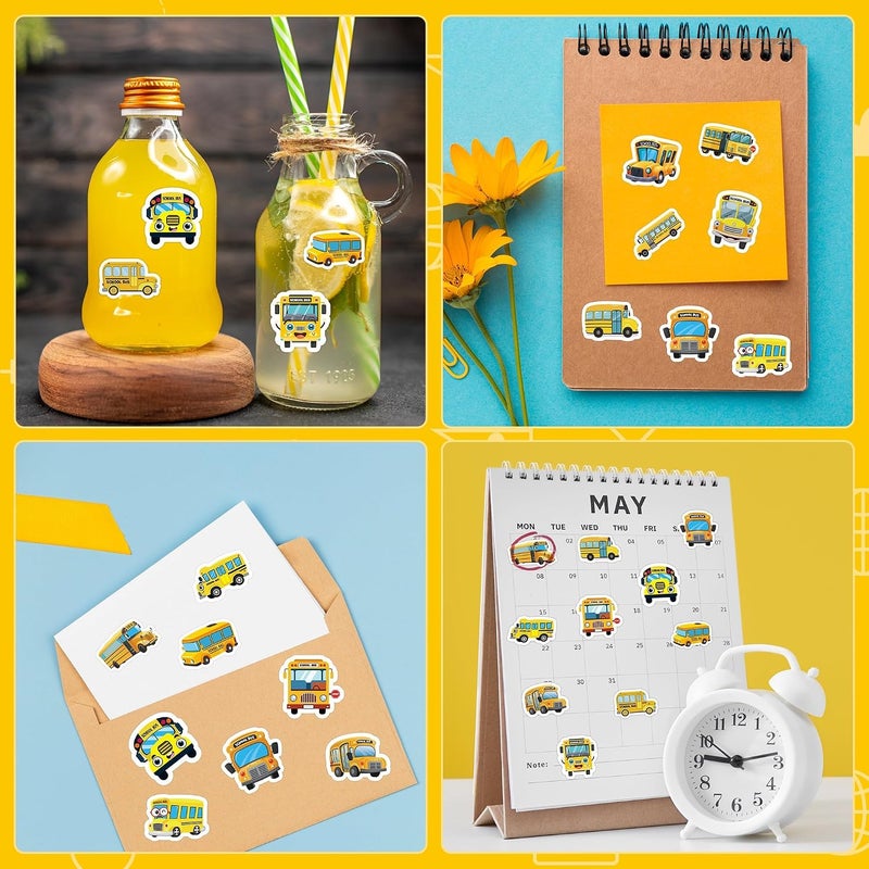 Excefore School Bus Stickers, 1000Pcs Waterproof Vinyl Cartoon Transportation Decals for Back to School, Laptop, Bottle, Notebook, Luggage, Classroom Decor & Kids Crafts, 2 Rolls - Image 2