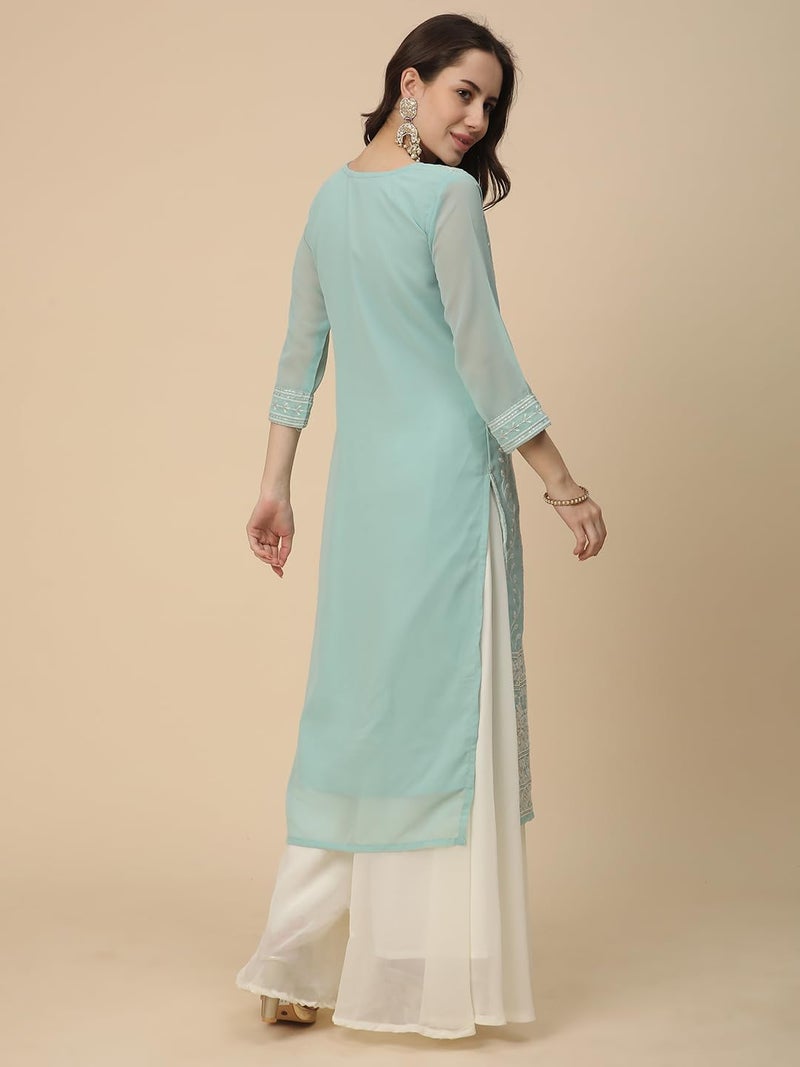 RATAN Women Georgette Straight Fit Lucknowi Chikankari Ethinic Wear Kurta (VAN-1247-S_Olive) - Image 2