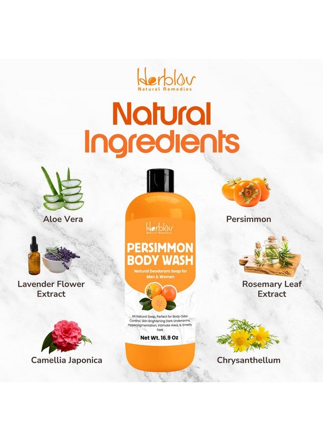 Herblov Persimmon Body Wash for Body Odor Control - Purifying Deodorizing Soap for Eliminating Nonenal Body Odor - Underarms, Intimate Inner Thigh, Bikini Area, Smelly Feet - Natural Deodorant Soap, Kids Safe - Image 5