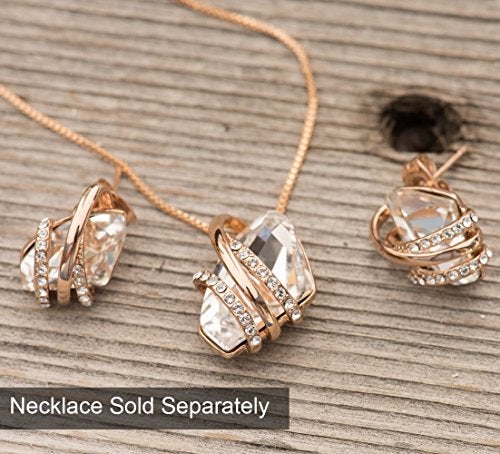 Leafael Wish Stone Stud Earrings with Crystal White Birthstone Crystal for April, 18K Rose Gold Plated - Image 4