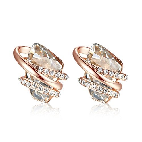 Leafael Wish Stone Stud Earrings with Crystal White Birthstone Crystal for April, 18K Rose Gold Plated - Image 1