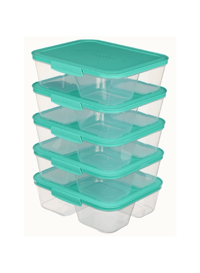 sistema 5-Piece Freezer Safe BPA-Free Meal Prep Food Storage Container Set Clear and Minty Teal 1.9 Liter 59175 - Image 2