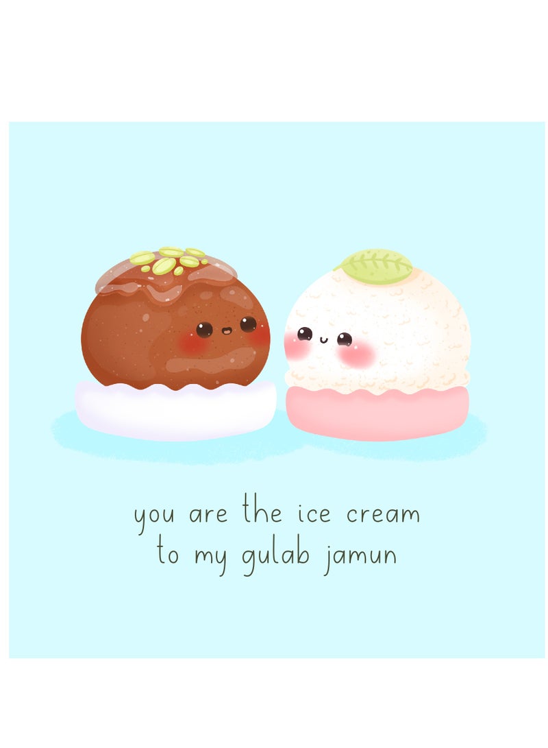 Peacock Supplies Food Couples Greeting Card Gulab Jamun & Ice Cream - Image 1