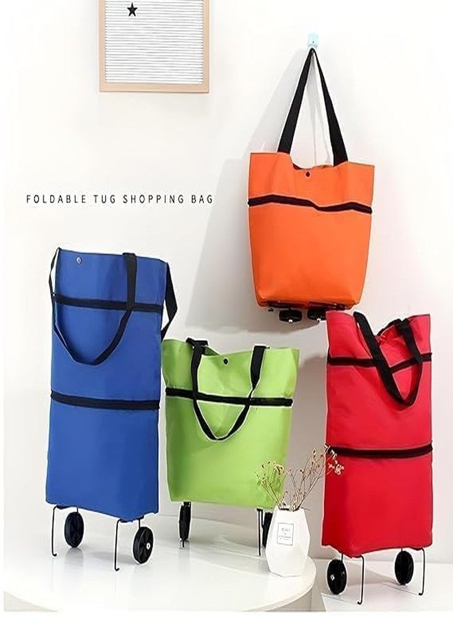 DRAWBRIDGE 1 pc Collapsible Trolley Bags Folding Shopping Bag with Wheels Reusable Grocery Bags Fashion Rolling Shopper Tote Medium Size Lightweight Capability - Image 2