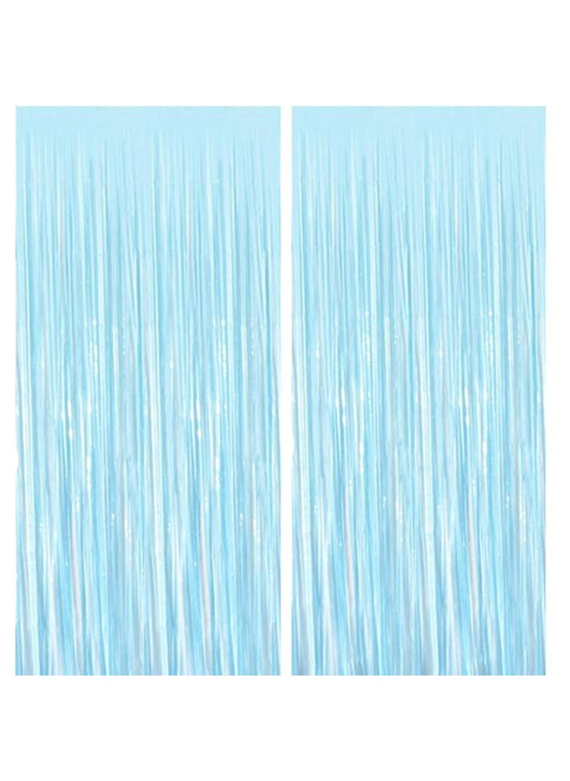 Funcart Funcart Light Blue foil Curtain (1m by 1.9 Meters) Metallic Tinsel Foil Fringe Curtains Photo Booth Props for 1st Birthday Half Birthday Birthday Wedding Engagement Bridal Shower Baby Shower  - Image 1