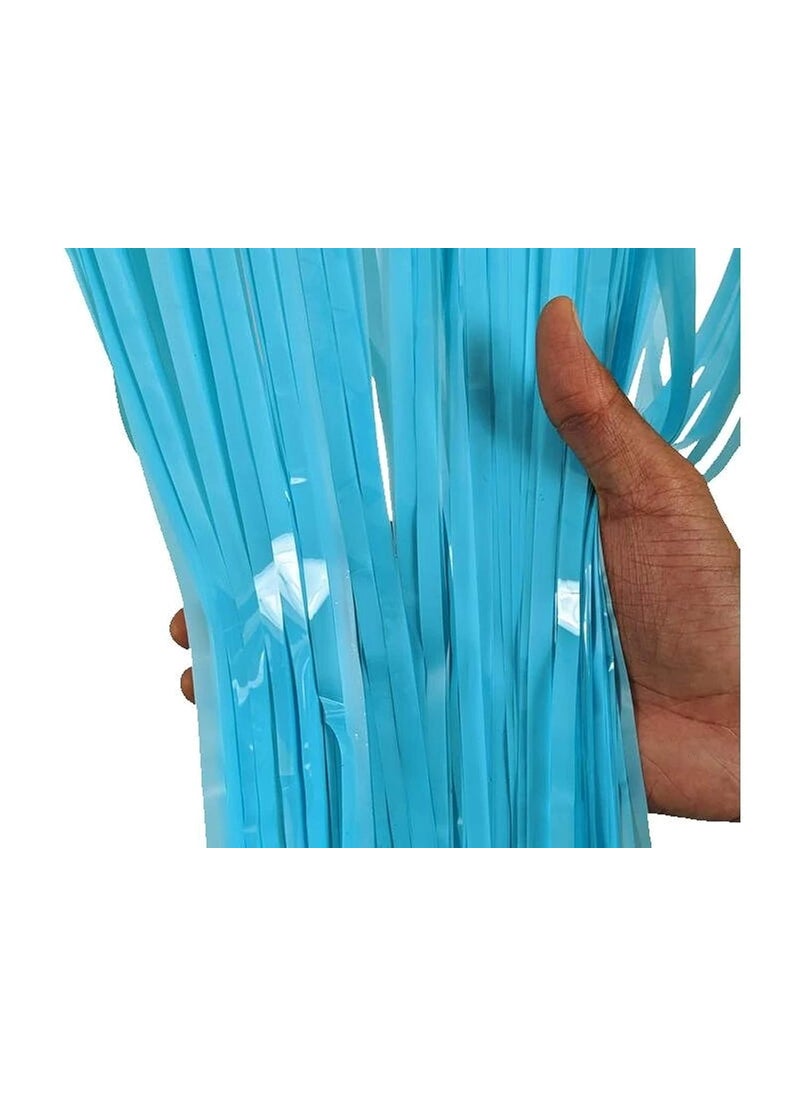 Funcart Funcart Light Blue foil Curtain (1m by 1.9 Meters) Metallic Tinsel Foil Fringe Curtains Photo Booth Props for 1st Birthday Half Birthday Birthday Wedding Engagement Bridal Shower Baby Shower  - Image 2