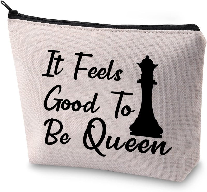 BLUPARK Chess Queen Makeup Bag Chess Lover Gift It Feels Good To Be Queen Gift for Chess Master Chess Women (It feels good to be Queen)