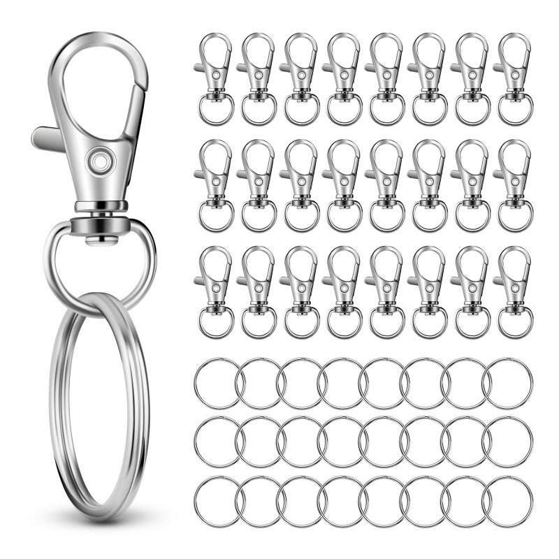 HnoaTovy 50 PCS in 25 Sets, Metal Swivel Lobster Claw Clasps, Keychain Clip with Large Key Ring, Premium Keychains Clips, Snap Hooks and Sturdy Key Rings, for Key Chain Making Kitï¼ŒHnoaTovy (Silver) - Image 1