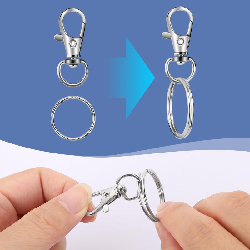 HnoaTovy 50 PCS in 25 Sets, Metal Swivel Lobster Claw Clasps, Keychain Clip with Large Key Ring, Premium Keychains Clips, Snap Hooks and Sturdy Key Rings, for Key Chain Making Kitï¼ŒHnoaTovy (Silver) - Image 4