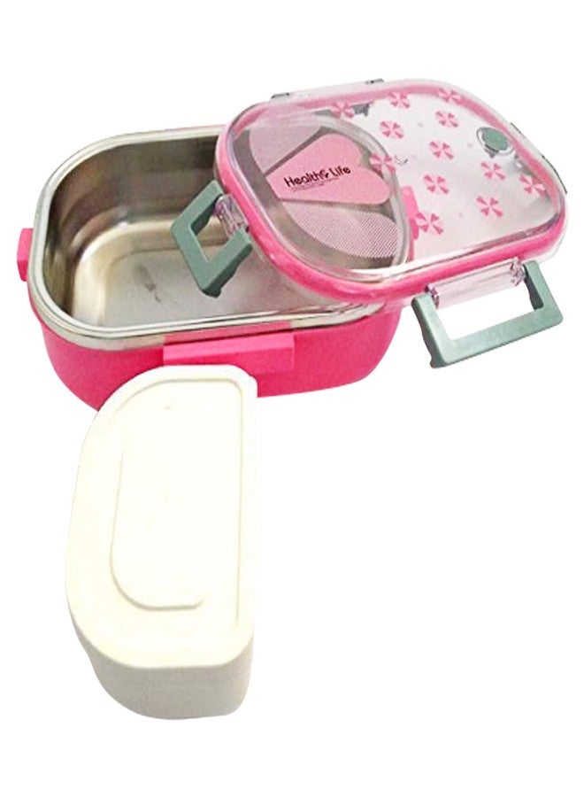 PARTEET Stainless Steel Insulated 2 Grid Lunch Box with Mini Salad Box and Spoon, 2 Containers Lunch Box (710 ml) (Assorted Color) - Image 4