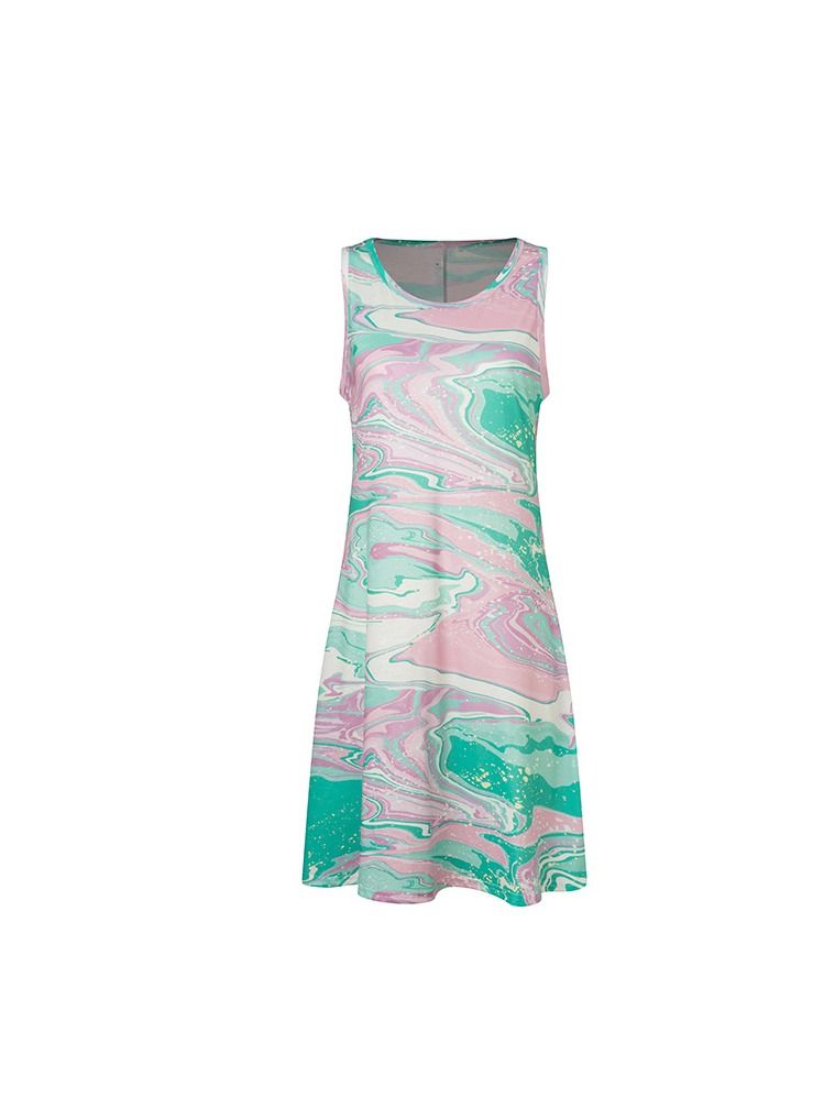 Loquat Women New Sleeveless 3D Print Round Neck Vest Dress