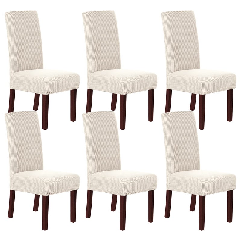 H.VERSAILTEX Stretch Dining Chair Covers Set of 6 Chair Covers for Dining Room Parsons Chair Slipcover Chair Protectors Covers Dining  Feature Textured Checked Jacquard Fabric  Ivory - Image 1