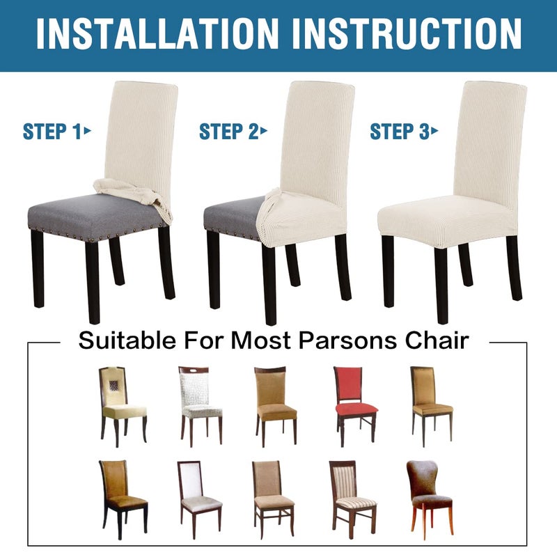 H.VERSAILTEX Stretch Dining Chair Covers Set of 6 Chair Covers for Dining Room Parsons Chair Slipcover Chair Protectors Covers Dining  Feature Textured Checked Jacquard Fabric  Ivory - Image 5