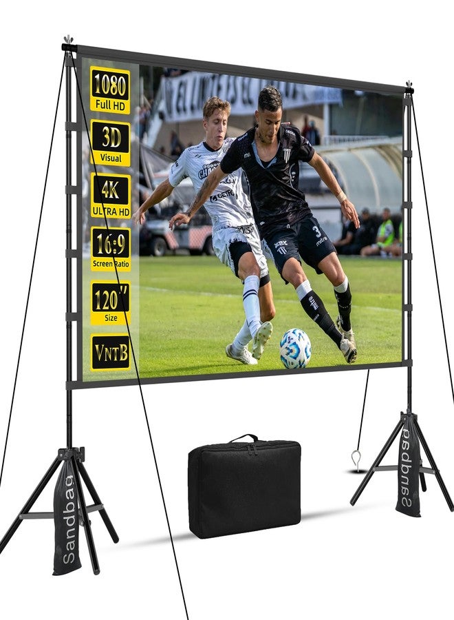 VntB 120 inch Projector Screen with Stand, Portable Outdoor Projection Screen Rear Front Movie Screen with Carry Bag Wrinkle-Free 16:9 4K Washable for Indoor Home Theater, Backyard Movie Night - Image 1