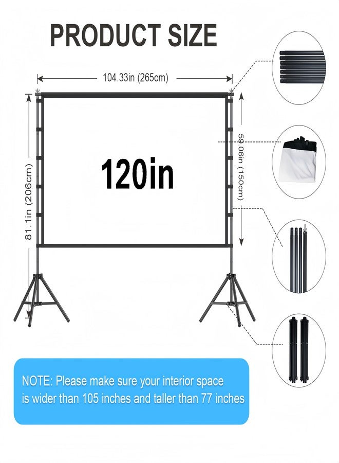 VntB 120 inch Projector Screen with Stand, Portable Outdoor Projection Screen Rear Front Movie Screen with Carry Bag Wrinkle-Free 16:9 4K Washable for Indoor Home Theater, Backyard Movie Night - Image 2