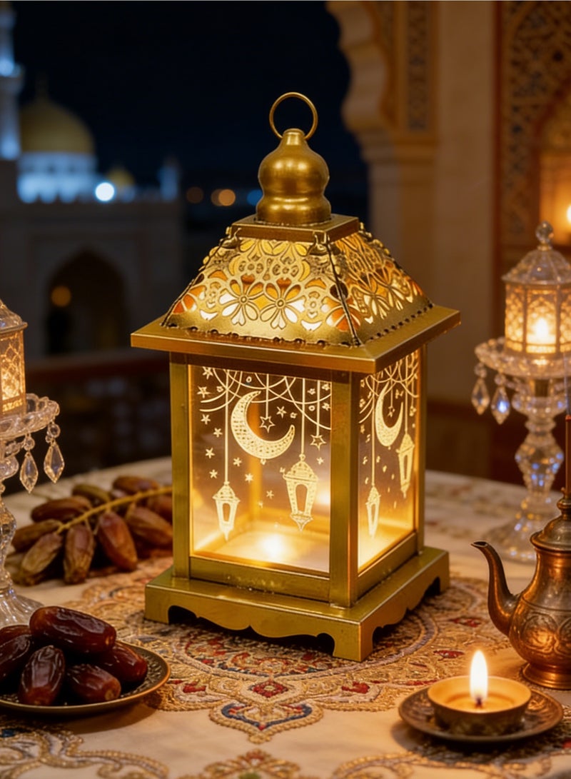 Yoawllty Ramadan Lantern, Ramadan Decorations Lights, Vintage LED Lantern Hollow Design Decorations for Ramadan Holiday Table Decor - Image 1