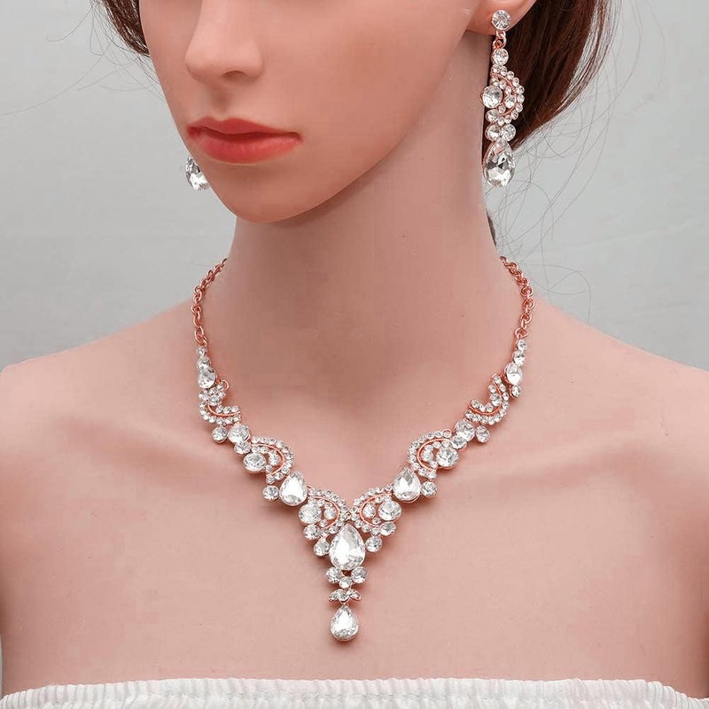 CSY Elegant Crystal Necklace Earrings Bracelet Ring Bridal Wedding Party Costume Jewelry Sets for Brides Women - Image 3