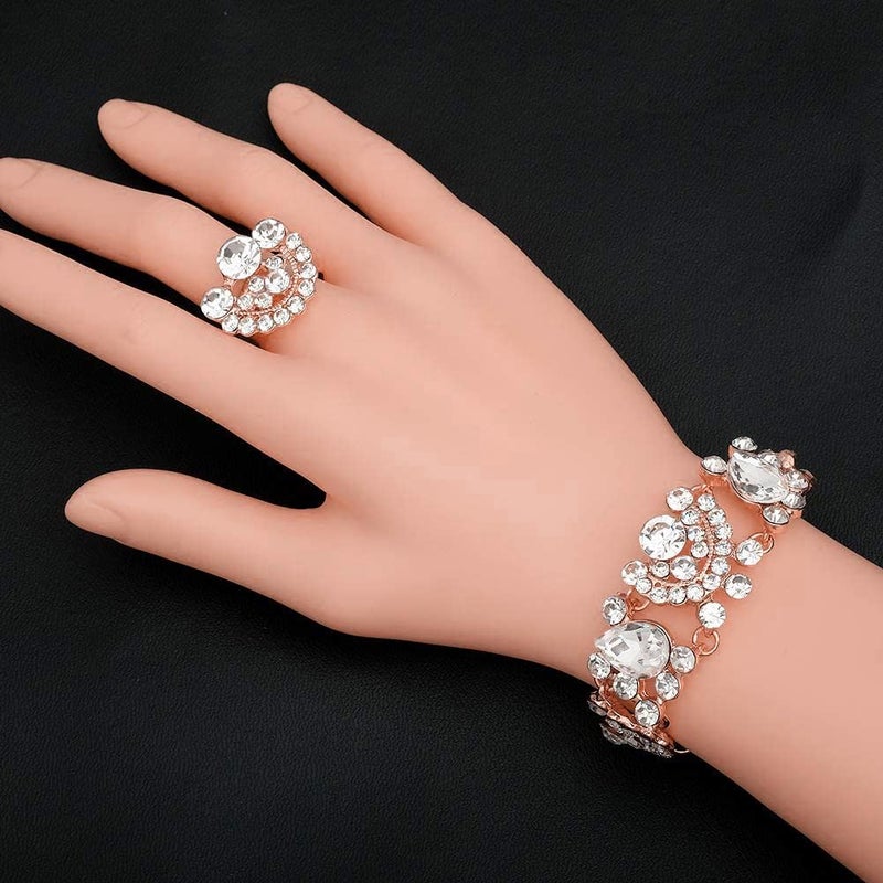 CSY Elegant Crystal Necklace Earrings Bracelet Ring Bridal Wedding Party Costume Jewelry Sets for Brides Women - Image 5