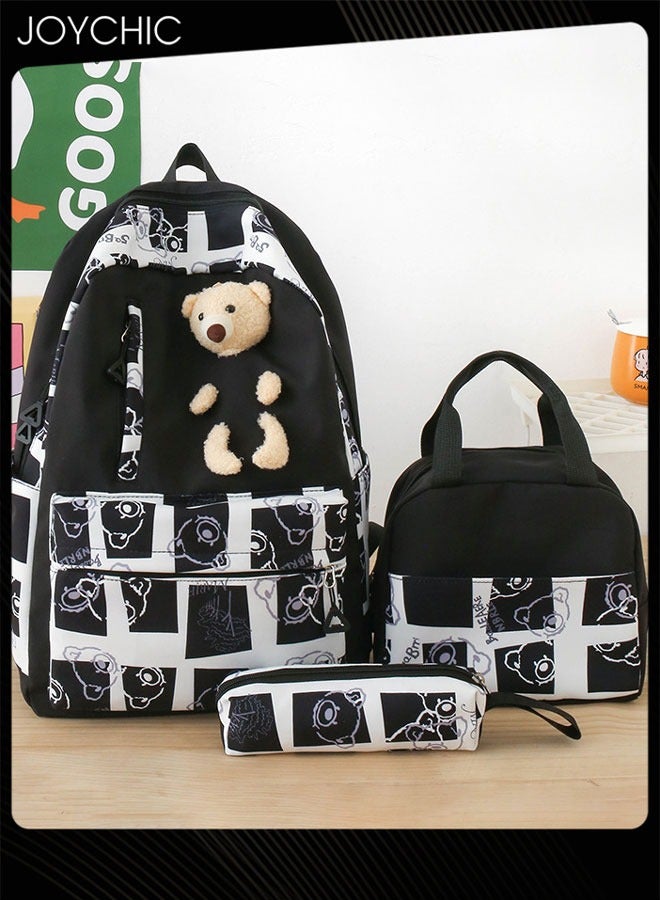 Joychic حقيبة ظهر طلابية بسعة كبيرة مع طباعة كرتونية بسيطة 3 قطع مع حقيبة غداء محمولة - Image 1