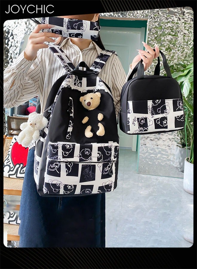 Joychic حقيبة ظهر طلابية بسعة كبيرة مع طباعة كرتونية بسيطة 3 قطع مع حقيبة غداء محمولة - Image 2