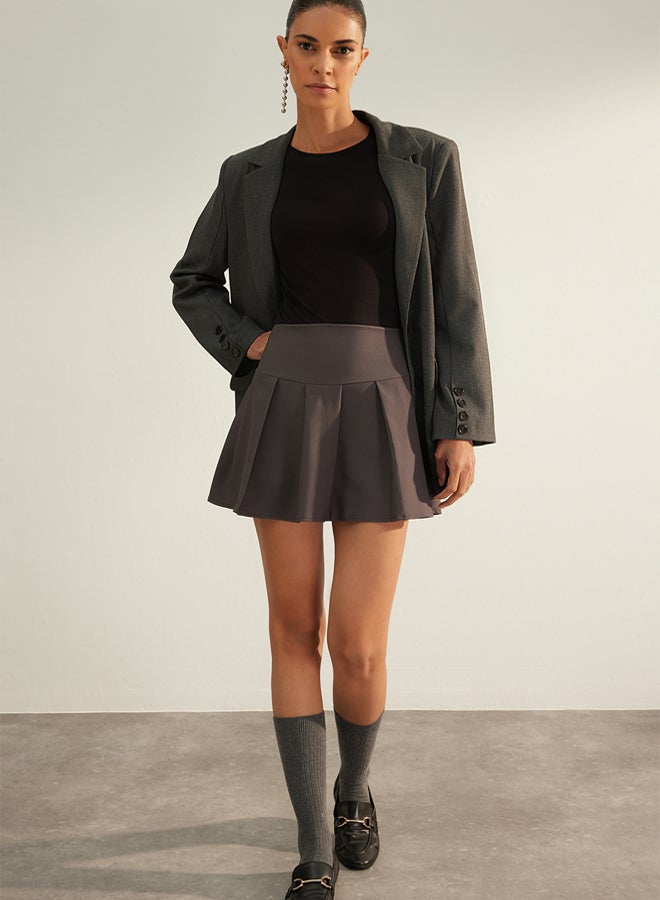 trendyol Anthracite Premium High Quality Pleated Mini Length Woven Skirt  - Image 3