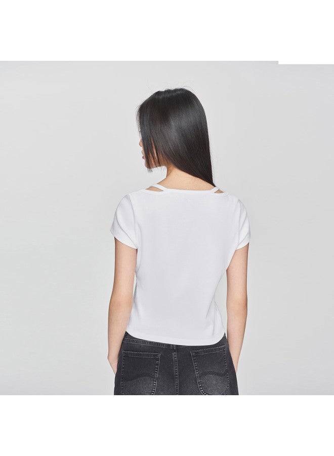 LEE 25 Early Spring New Product Slim Fit Round Neck Embroidered Logo Women'S Short Sleeve T-Shirt Trendy - Image 3