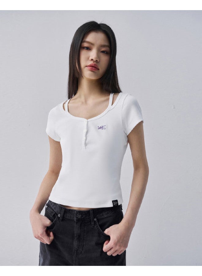 LEE 25 Early Spring New Product Slim Fit Round Neck Embroidered Logo Women'S Short Sleeve T-Shirt Trendy - Image 1
