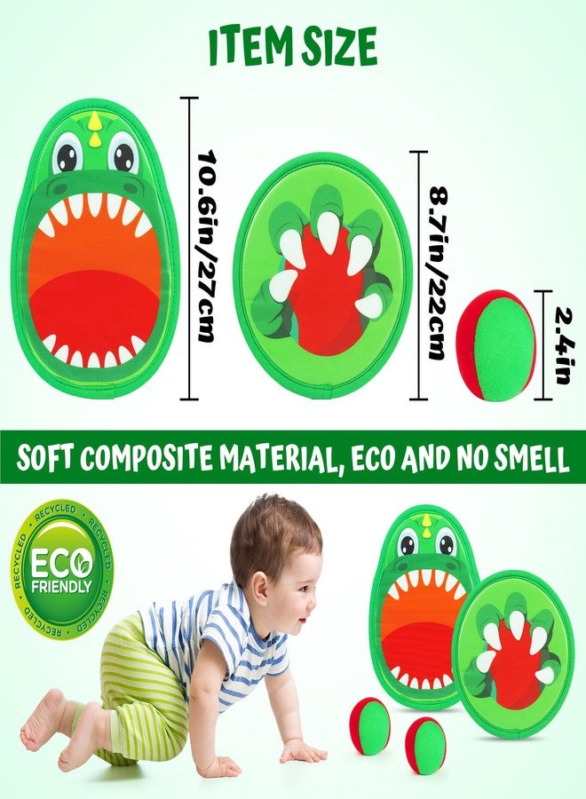 Billeeit Big Dinosaur Toss and Catch Ball Set, Catch Game Toys for Kids and Toddler, Outdoor Toys Christmas Birthday Gift for Family with 4 Rackets, 4 Balls, 1 Drawstring Bag - Image 2