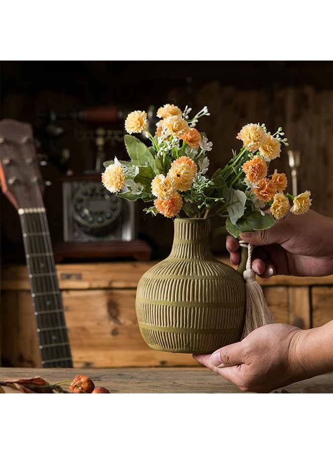 إيروريكس مزهرية سيراميك ريفية للديكور المنزلي مزهريات زخرفية ريفية للزهور مزهرية من الطين مع تصميم شرابة مزهرية من الطين لتزيين غرفة المعيشة رف طاولة رف كتب مدفأة مدخل - Image 5