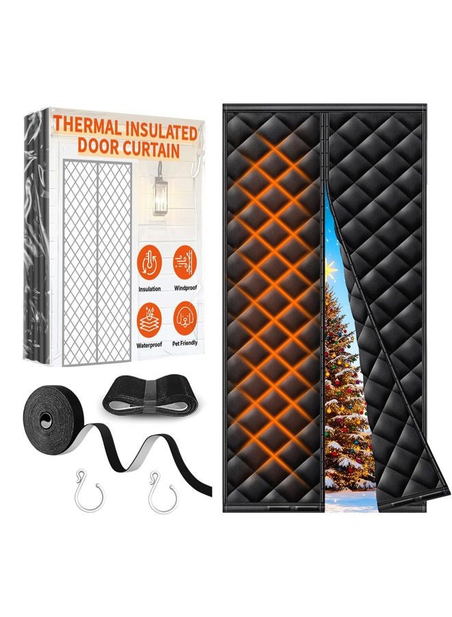 HOFUDON Thermal Insulated Door Curtain Fit Door Size 36" x 82", Magnetic Thermal Insulated Cover for Winter, Upgraded Oxford Fabric with Thicken Cotton Filling, Self-Closing for Sliding Glass Doorways, Black - Image 1