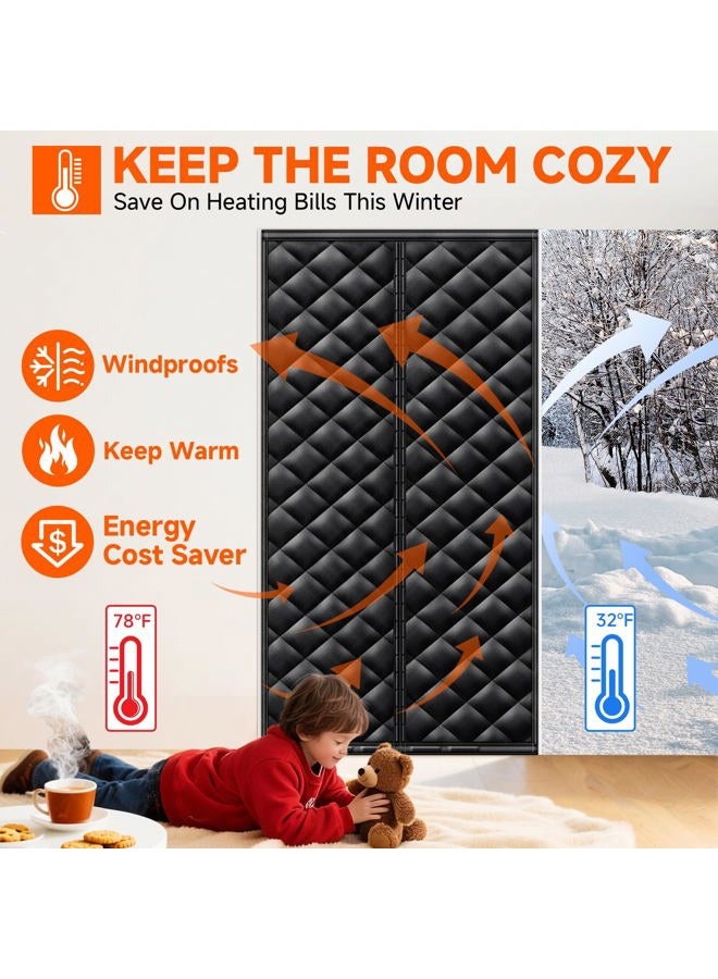 HOFUDON Thermal Insulated Door Curtain Fit Door Size 36" x 82", Magnetic Thermal Insulated Cover for Winter, Upgraded Oxford Fabric with Thicken Cotton Filling, Self-Closing for Sliding Glass Doorways, Black - Image 3