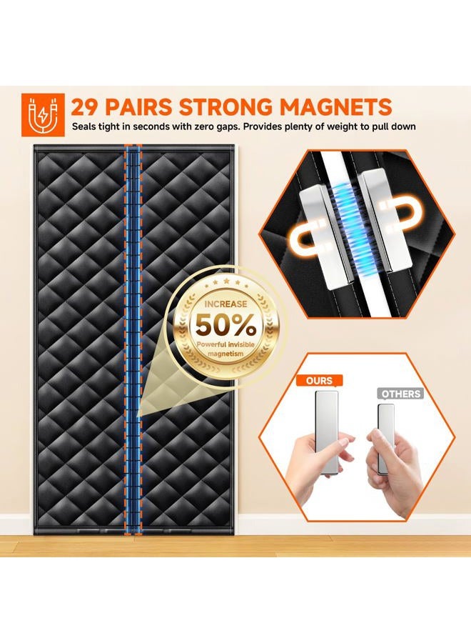 HOFUDON Thermal Insulated Door Curtain Fit Door Size 36" x 82", Magnetic Thermal Insulated Cover for Winter, Upgraded Oxford Fabric with Thicken Cotton Filling, Self-Closing for Sliding Glass Doorways, Black - Image 4