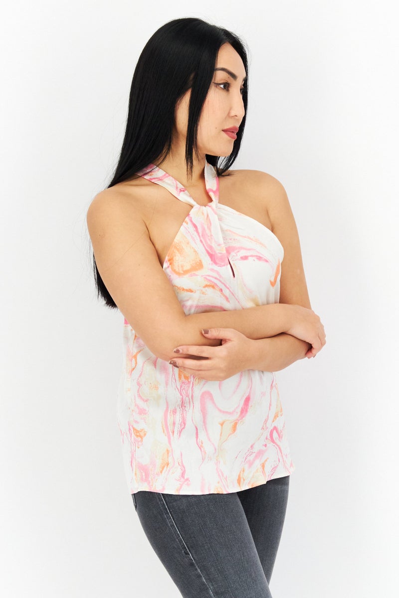 Aqua Women Halter Neck Sleeveless Printed Top, Pink - Image 3