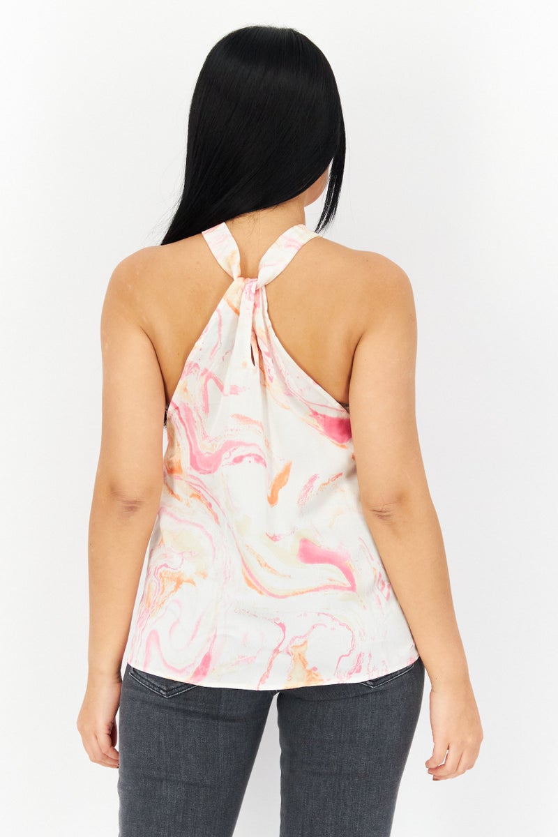Aqua Women Halter Neck Sleeveless Printed Top, Pink - Image 2