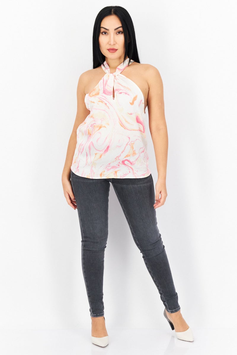 Aqua Women Halter Neck Sleeveless Printed Top, Pink - Image 4