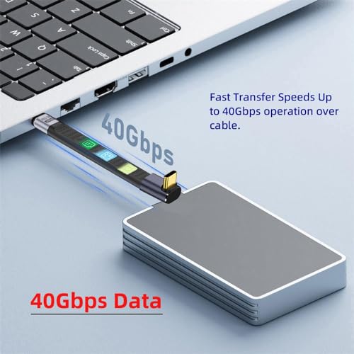 ETZIN 8K Flat Slim FPC Data Cable 240W Type-C USB-C Male to Male Up Angled USB4 40Gbps Cord for Laptop Phone 13cm(270 Degree, 40GBPS/8K) - Image 3