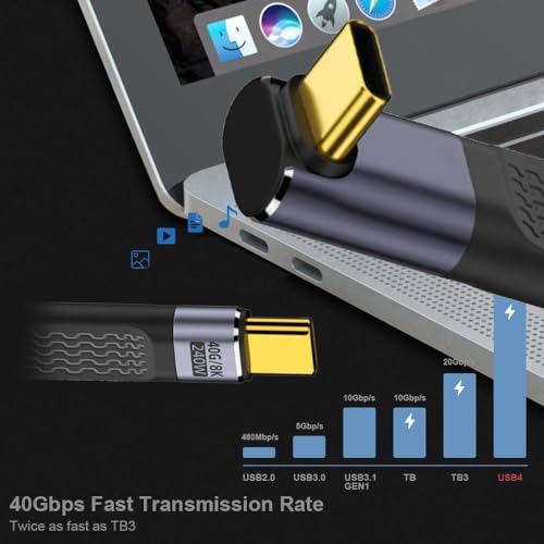 ETZIN 8K Flat Slim FPC Data Cable 240W Type-C USB-C Male to Male Up Angled USB4 40Gbps Cord for Laptop Phone 13cm(270 Degree, 40GBPS/8K) - Image 5