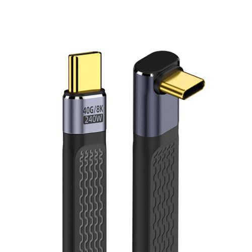 ETZIN 8K Flat Slim FPC Data Cable 240W Type-C USB-C Male to Male Up Angled USB4 40Gbps Cord for Laptop Phone 13cm(270 Degree, 40GBPS/8K) - Image 1