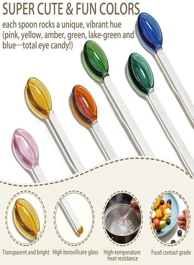 مجموعة أدوات بار أنيقة مكونة من 6 ملاعق زجاجية مقاومة للحرارة، طولها 140 مم (5.5 بوصة)، مصنوعة من زجاج البوروسيليكات عالي الجودة، بألوان زاهية، مثالية لتقليب المشروبات الباردة، مثل الملح والسكر والقهوة والكوكتيلات والميلك شيك. - Image 3